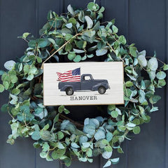 Rustic Marlin Hanging Twine Sign - Rustic Truck with Flag