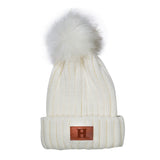 Faux Fur Pom Pom Hats - Navy/Cream