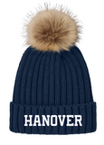 Faux Fur Pom Pom Hats - Navy/Cream