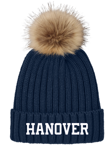 Faux Fur Pom Pom Hats - Navy/Cream